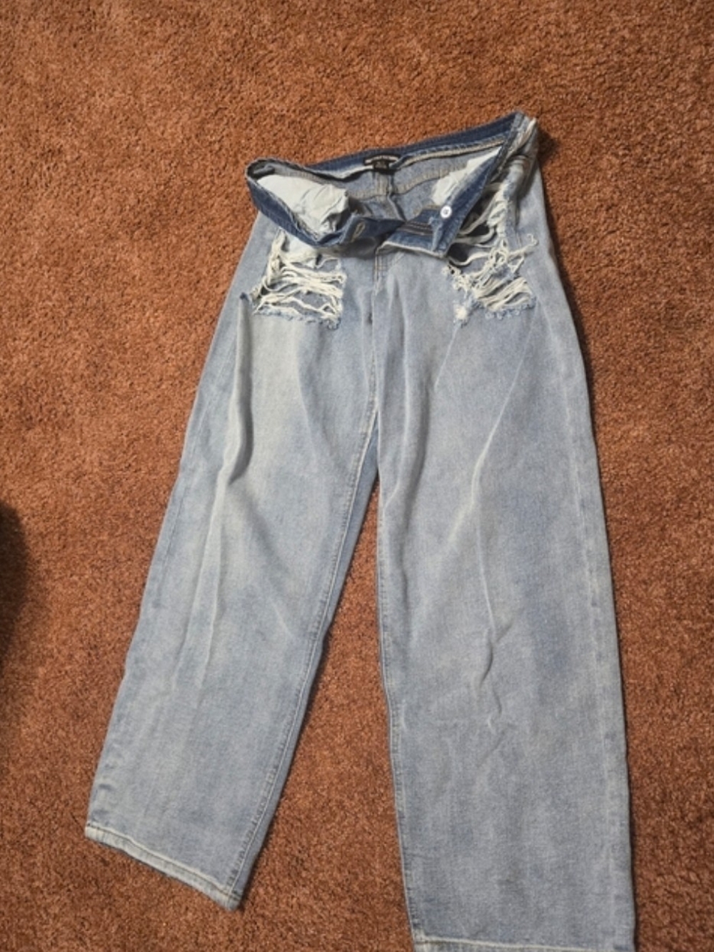 PrettyLittleThing Light Blue Distressed Wide Leg Jeans
